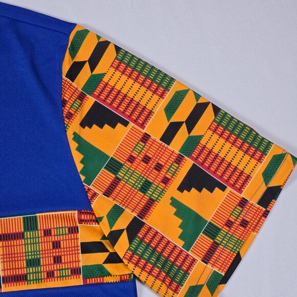 Luc Matton XL Blue Kente Cloth Dashiki Style Tee African Heritage Tribal Print - Picture 5 of 11